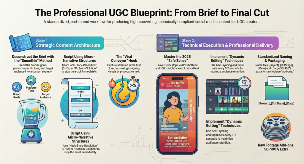 UGC creator checklist for filming, captions, safe zones, and delivery