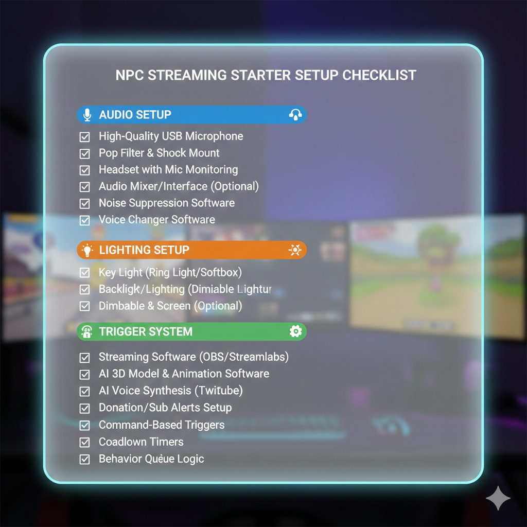 npc streaming starter setup checklist for audio lighting and triggers