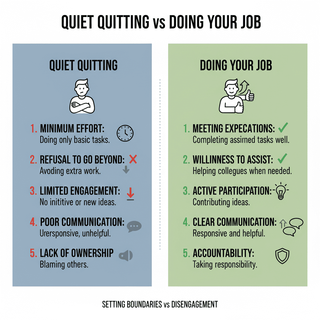 A simple chart showing Quiet Quitting vs normal job duties and what “extra” looks like