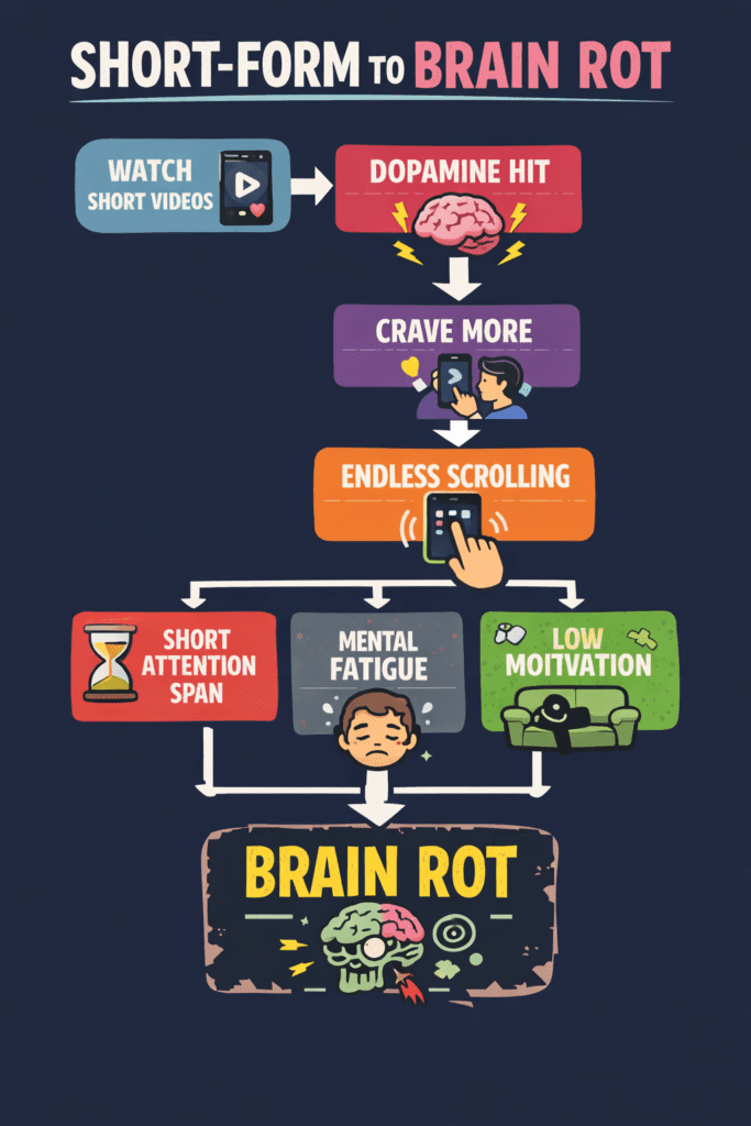 Brain Rot flowchart showing short-form overload and simple resets